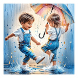 SJUTOUCI Playing in Rain Diamond Painting Kits for Adults, Diamond Art for Beginners, 5D Round Diamond Dots Gem Craft Art Home Wall Decor 12x12 inch SJUTOUCI