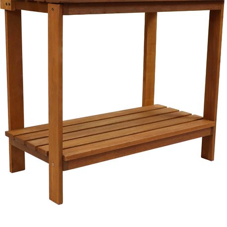 Sunnydaze 42-Inch Meranti Wood Outdoor Potting Bench with Storage Shelf - Teak Oil Finish Sunnydaze