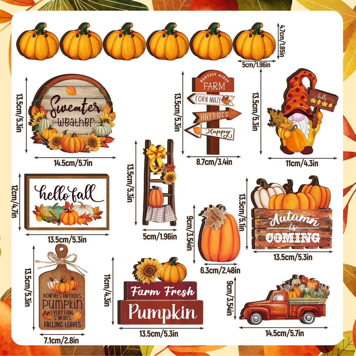 16 Pcs Fall Tiered Tray Decor Pumpkin Gnome Truck Wooden Signs Fall Table Decorations Centerpieces Farmhouse Thanksgiving Decor for Home Autumn Harvest Table Shelf Decor Dandat