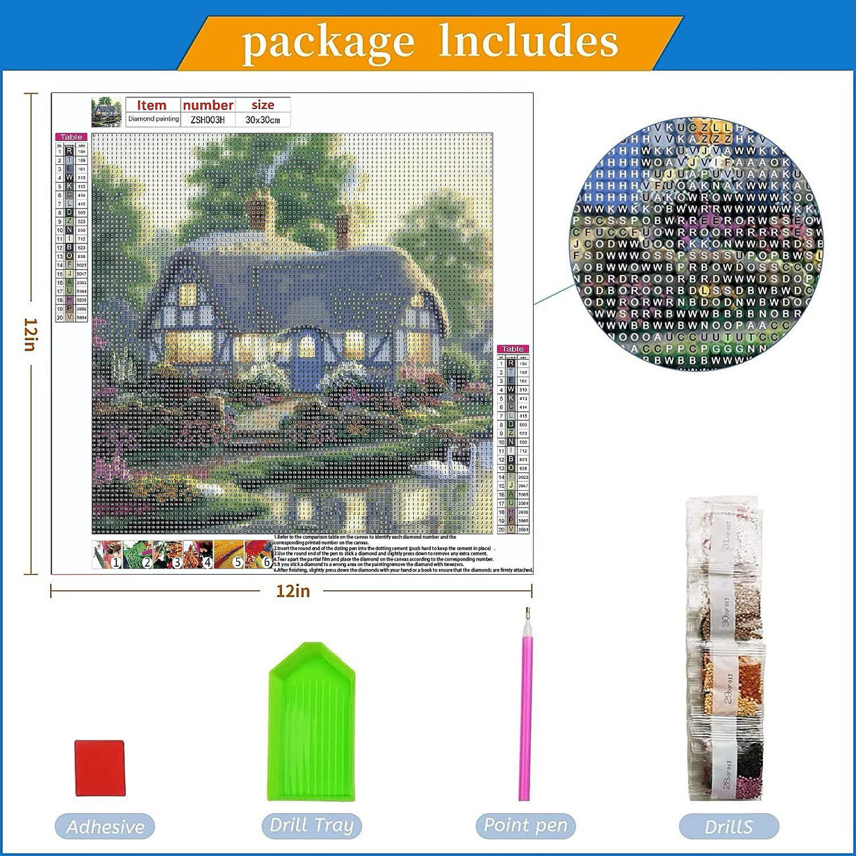 Landscape Diamond Art Kits for Adults: Country Diamond Painting Cottage DIY 5d Diamond Painting Kit Full Drill Landscape Adults' Paint-by-Number Kits Diamond Art Pictures 12 x 12 Inch Woteilus