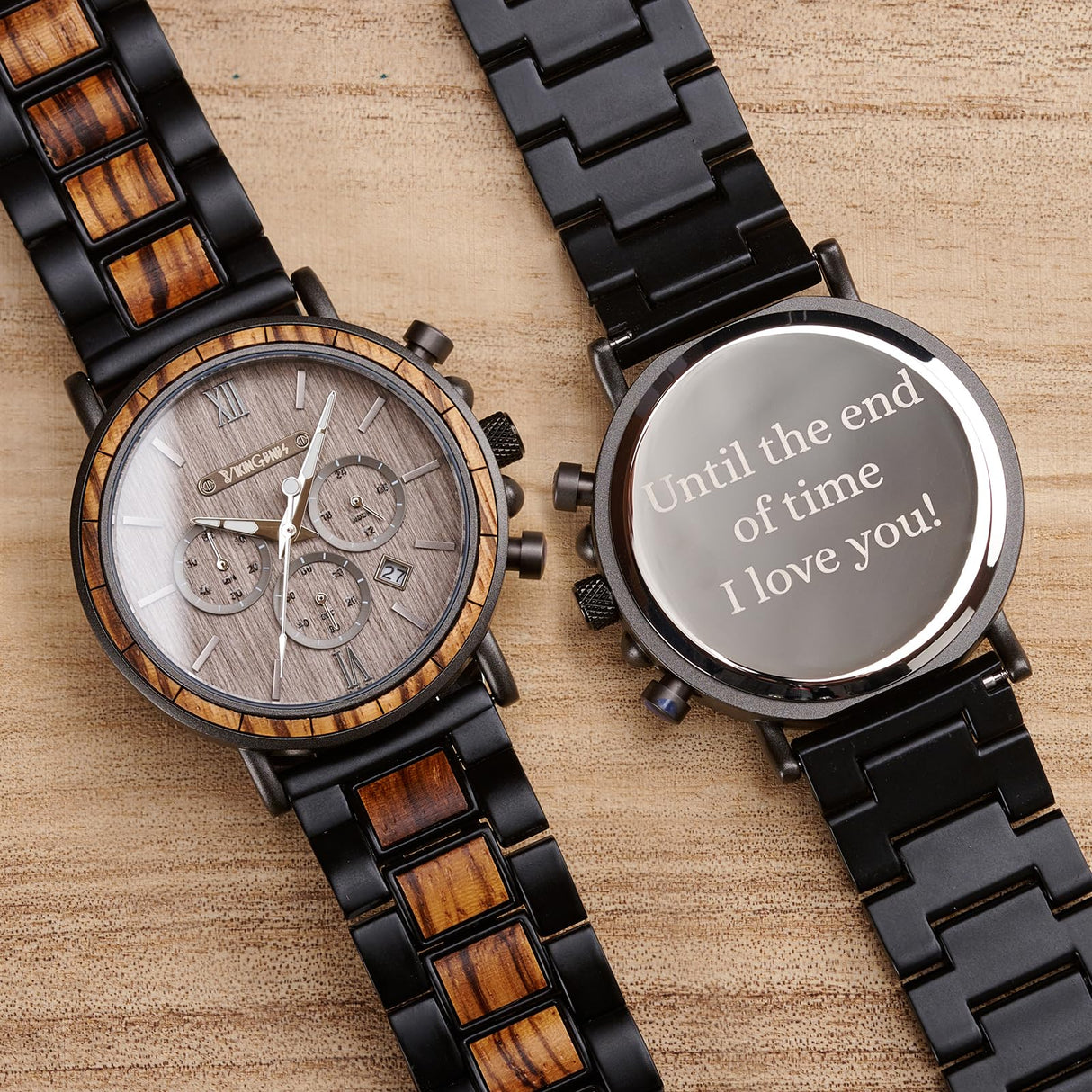 Vikingenes Men's Personalized Wooden Watch – Engraved Wood Watch for Him, Unique Mens Gift, Personalized Wooden Watch, Natural Wood Wristwatch, Personalized Men's Birthday Gift Vikingenes