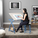 SD STUDIO DESIGNS Comet Center Plus, Craft Table and Matching Stool Set with Storage and Adjustable Top, Blue/Spatter Gray, 50x23.75x29.5 inches, 2 Piece SD STUDIO DESIGNS