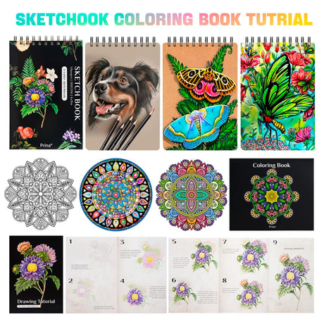 PRINA 81 Drawing Set Sketching Kit, Pro Sketch Stuff Art Supplies with Rainbow, Colored, Graphite, Watercolor, Metallic, Charcoal Pencils, Sketchbook, Coloring Book, Gift Case for Artists Adults Kids PRINA