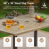 HERA'S HOUSE Outdoor Dining Table for 6, 6-Person Wood-like Metal Steel Slat Rectangle Table with Adjustable Umbrella Hole for Patio Lawn Garden Backyard HERA'S HOUSE