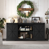 Farmhouse TV Stand for 65/60/55 Inch Tvs, Rustic Entertainment Center with Storage Cabinets & Sliding Barn Doors, Modern Media Console Table, Wood Television Furniture for Living Room, Bedroom, Black Xixini