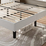 Feonase King Size Bed Frame with Velvet Luxury Wingback and Fast Charging Station,King Upholstered Button Tufted Storage Headboard Platform Bed,Sturdy Wooden Slats Support,Easy Assembly,White Feonase