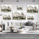 gaosoul Rustic Farmhouse Barn Canvas Wall Art Framed Misty Countryside Field Landscape Painting Rusty Old Truck Loaded With Flowers Picture Prints for Bedroom Living Room Office Decor 16x12in gaosoul