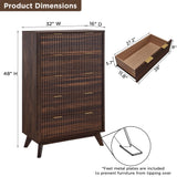 T4TREAM Fluted 5 Drawers Dresser, 48" Tall Modern Chest of Drawers, Curved Profile Design, Wood Drawer Organizer for Bedroom, Living Room, Hallway, Entryway, Dark Walnut T4TREAM