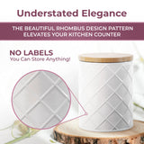 Pebble & Stem White Metal Canisters Sets for the Kitchen Counter, Kitchen Canisters Set of 4, Airtight Lids,Sugar and Flour Containers for Countertop, Coffee and Tea Storage, Farmhouse Decor Pebble & Stem