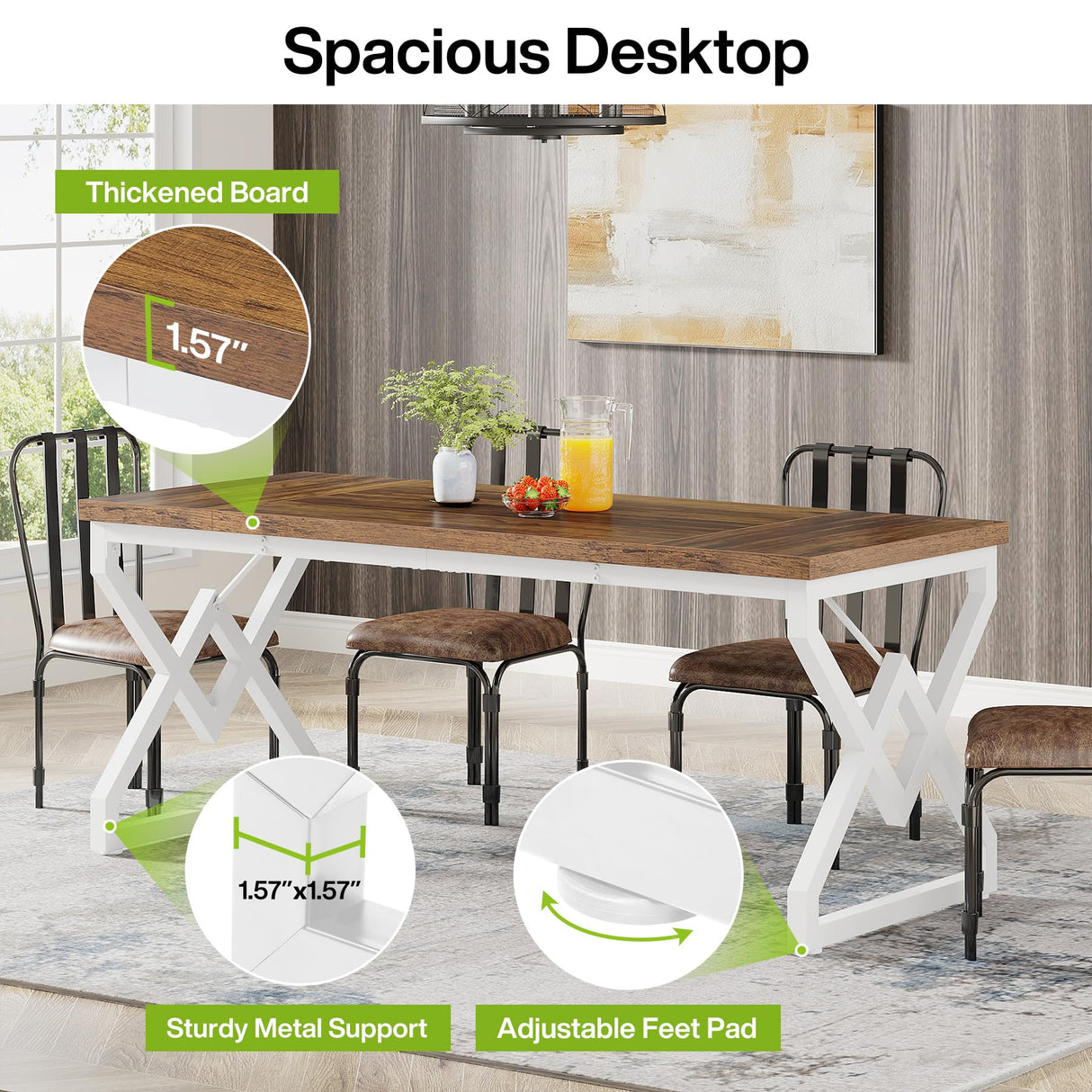 Tribesigns 63 Inch Executive Desk, Large Office Computer Desk with Extra Thick Wooden Tabletop and Metal Frame, Modern Simple Workstation Writing Table Study Desk for Home Office, Brown+White Tribesigns