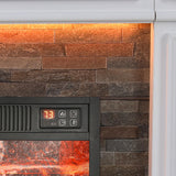 44" Electric Fireplace Mantel, LED Farmhouse TV Stand with Electric Fireplace Heater, Stacked Stone Surround and Remote Control 3D Realistic Flame, White Fireplace for Living Room Bedroom Naice