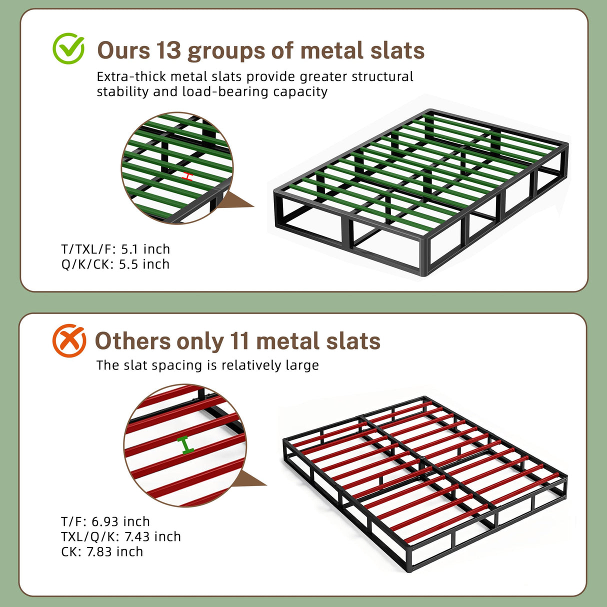 VIPSHOW 10 Inch Queen Metal Bed Frame Round Corner Low Platform Bed Frames 3000 LBS Heavy Duty Steel Slats Support Mattress Foundation No Box Spring Needed, Noise Free, Easy Assembly, Black VIPSHOW