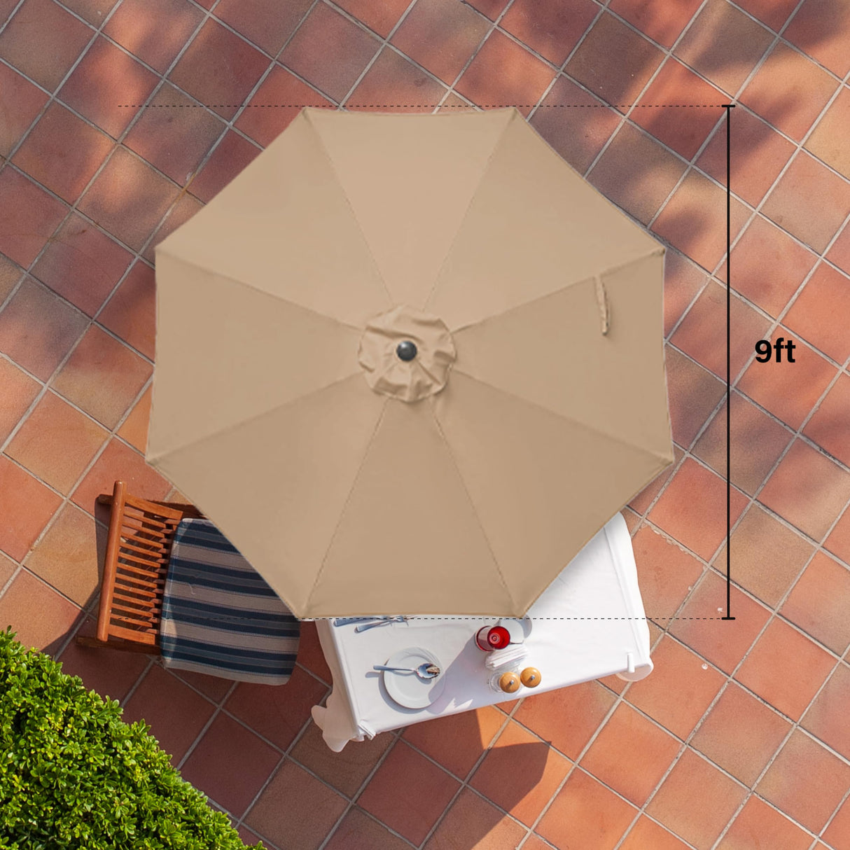 HealSmart 9ft Patio Umbrella with Push Button Tilt/Crank, Outdoor Table Market Yard Umbrella with 8 Sturdy Ribs for Garden, Backyard, Deck, Pool, Tan HealSmart
