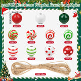 ROADPLUM 320 PCS Christmas Wooden Beads with Jute Twine, 16mm Wooden Christmas Beads in 11 Styles, Wooden Craft Beads with Holes for Christmas Party Holiday Decoration and Bracelet Making ROADPLUM