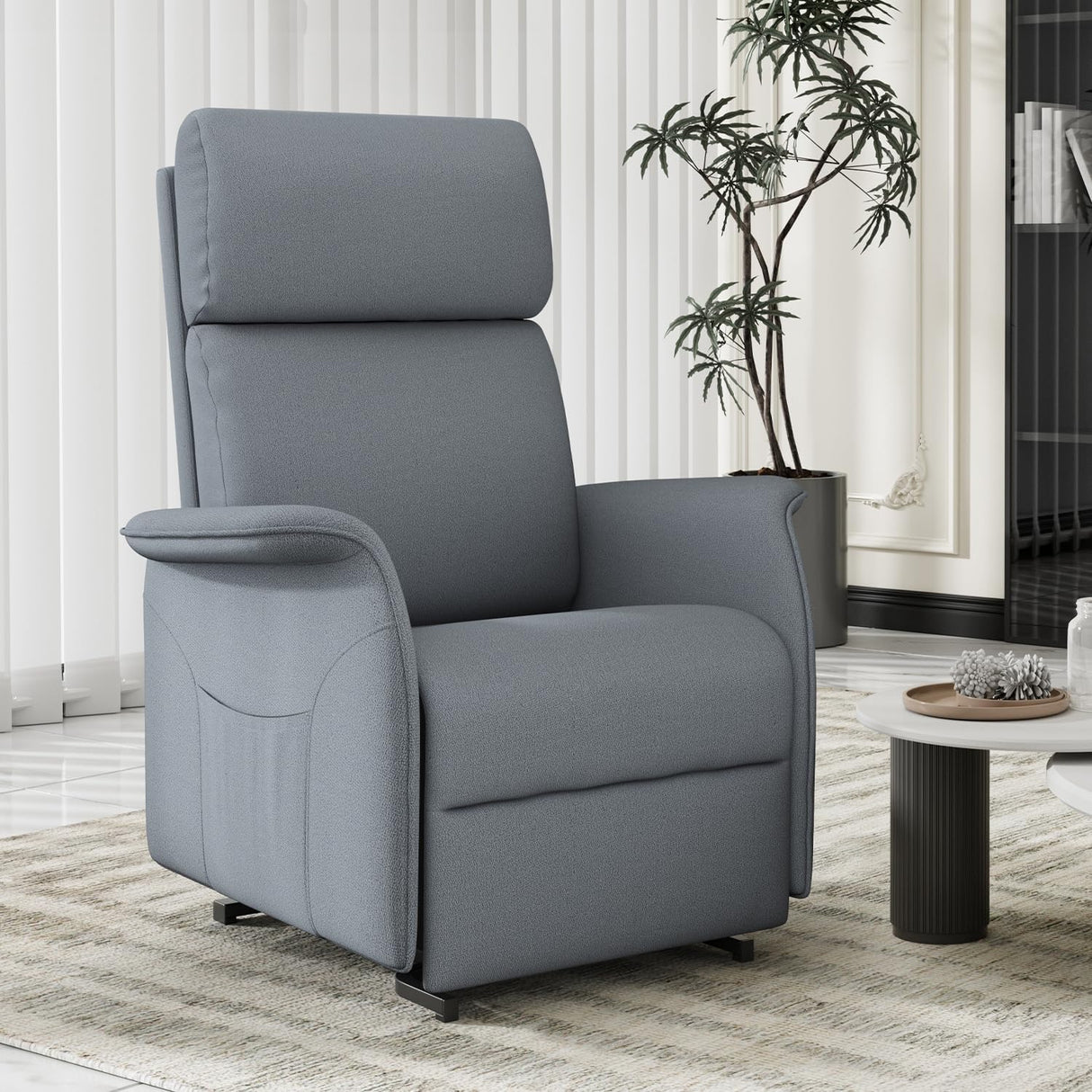 OKUP Power Lift Recliner Chair with Massage and Heat for Petite Elderly, Small Lift Chair with Side Pocket Remote Control, Infinite Position, Fabric, Dark Grey OKUP