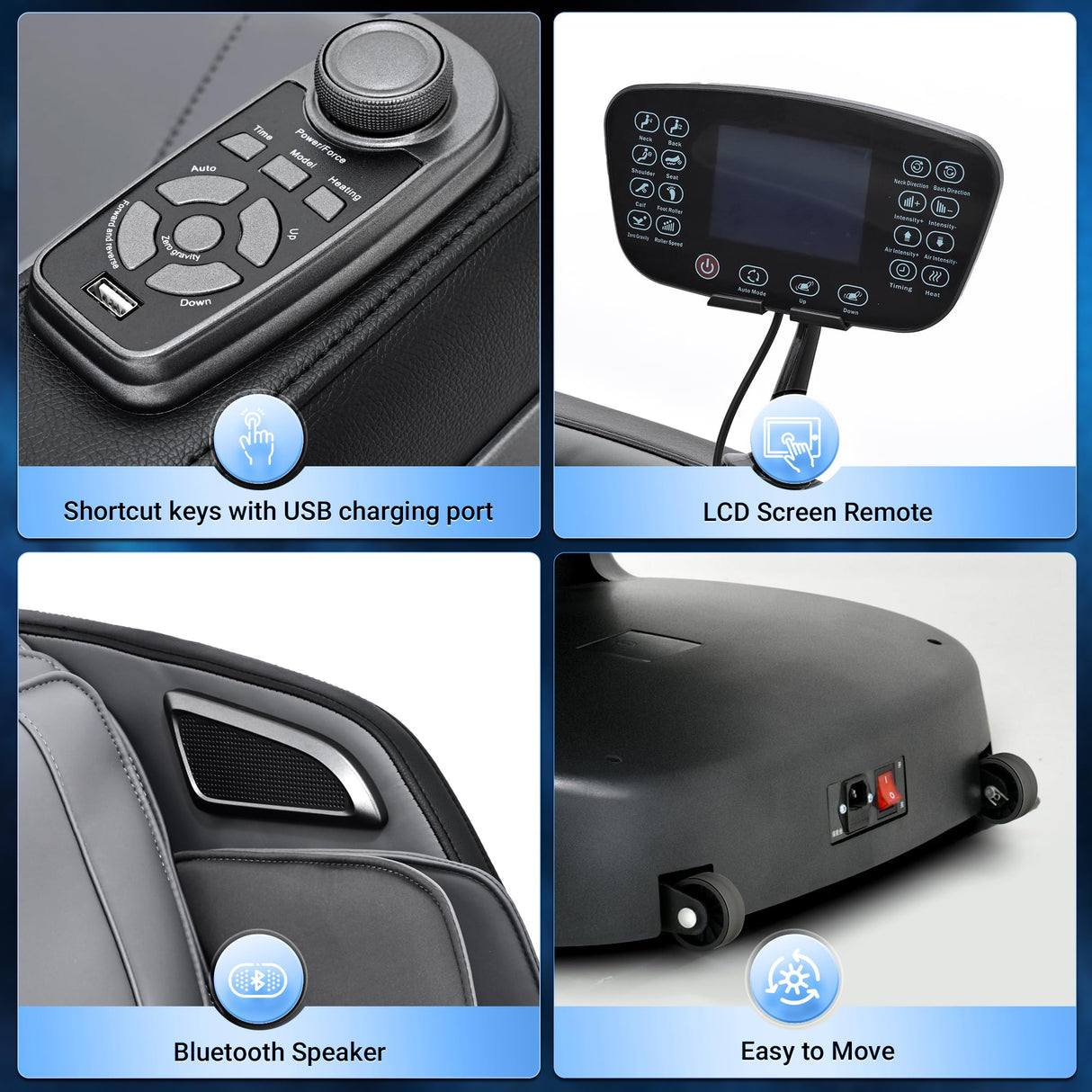 Mazzup Full Body Zero Gravity Shiatsu Massage Chair with Fully Assembled, LCD Screen, Shortcut Keys, USB Charging Port, Heat, for Loved Ones, Parents, Black Mazzup