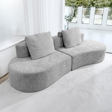 HOMRELEXA 98" Curved Couch with Half Moon Design, Sofa Bed with 2 Throw Pillows & 4 Seaters for Living Room, Office & Apartment,No Assembly Needed(Light Grey) HOMRELEXA