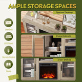 WLIVE Fireplace TV Stand for 65" TV, Entertainment Center with 18 Inch Electric Fireplace, TV Console with Open Shelves for Living Room and Bedroom, Greige WLIVE