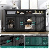 YITAHOME Farmhouse Sideboard Buffet Cabinet, 63" Farmhouse Storage Cabinet with Sliding Barn Doors and Visual Grid Doors, Coffee Bar Cabinet for Kitchen & Living Room, Dark Grey YITAHOME