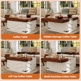 UNIQUITE 31.5'' Lift Top Coffee Table, Sliding Top Square Center Table with Large Hidden Storage Organizer, Multi-Functional Farmhouse Coffee Tables for Living Room, Bedroom, Home Office, White UNIQUITE