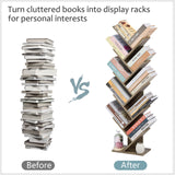 Hoctieon 10 Tier Tree Bookshelf, 10 Shelf Bookcase, Free Standing Tree Bookcase, Display Floor Standing Shelf for Books, Book Organizer Shelves for Home Office, Living Room, Bedroom, Greige Hoctieon