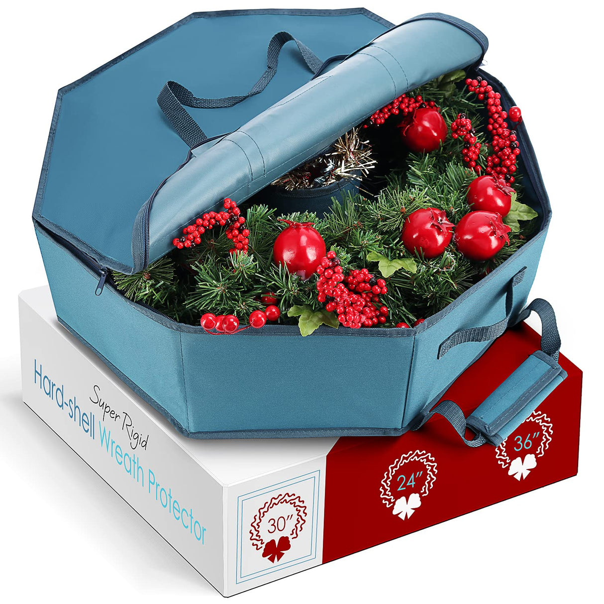 Hearth & Harbor Wreath Storage Container - Hard Shell Christmas Wreath Storage Bag with Interior Pockets, Dual Zipper and Handles - 30" Premium Wreath Storage Organizer Box Hearth & Harbor