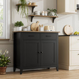 HORSTORS Kitchen Storage Cabinet, Modern Farmhouse Buffet Cabinet with Storage, Coffee Bar with 2 Drawers and 2 Doors, Floor Sideboard Buffet for Living Room, Dining Room, Bathroom, Black/Rustic Brown HORSTORS