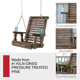 Amish Casual Heavy Duty Roll Back Pressure Treated Swing Chair with Cupholders (Dark Walnut Stain) Amish Casual