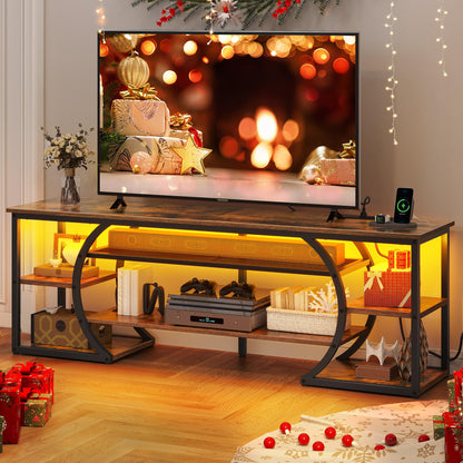 YITAHOME TV Stand for 65/70 Inch TV, LED TV Stands fo Living Room w/Power Outlets, Entertainment Center with Storage, Wood Television Stand, TV Console Table, Rustic Brown