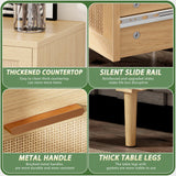 Greenvelly 6 Drawer Double Dresser for Bedroom, Modern Rattan 6 Drawer Dresser with Golden Handles, Wooden Storage Chest of Drawers for Bedroom, Living Room, Hallway Greenvelly