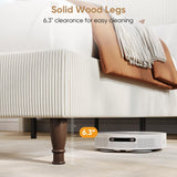 Queen Bed Frame with Tall Headboard, 55.3" Upholstered Platform Queen Size Bed Frame, Elegant Corduroy Wingback Bed with LED Lights & Charging Station, No Box Spring Needed, Solid Wood Slats, Cream Welzona