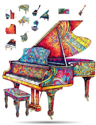 Crafthub Music Instrument Wooden Puzzles for Adults – A3 Unique Piano with 131 Pieces Wood Puzzles – Jigsaw Puzzles with Unique Animal Shapes – 11" x 11.7"