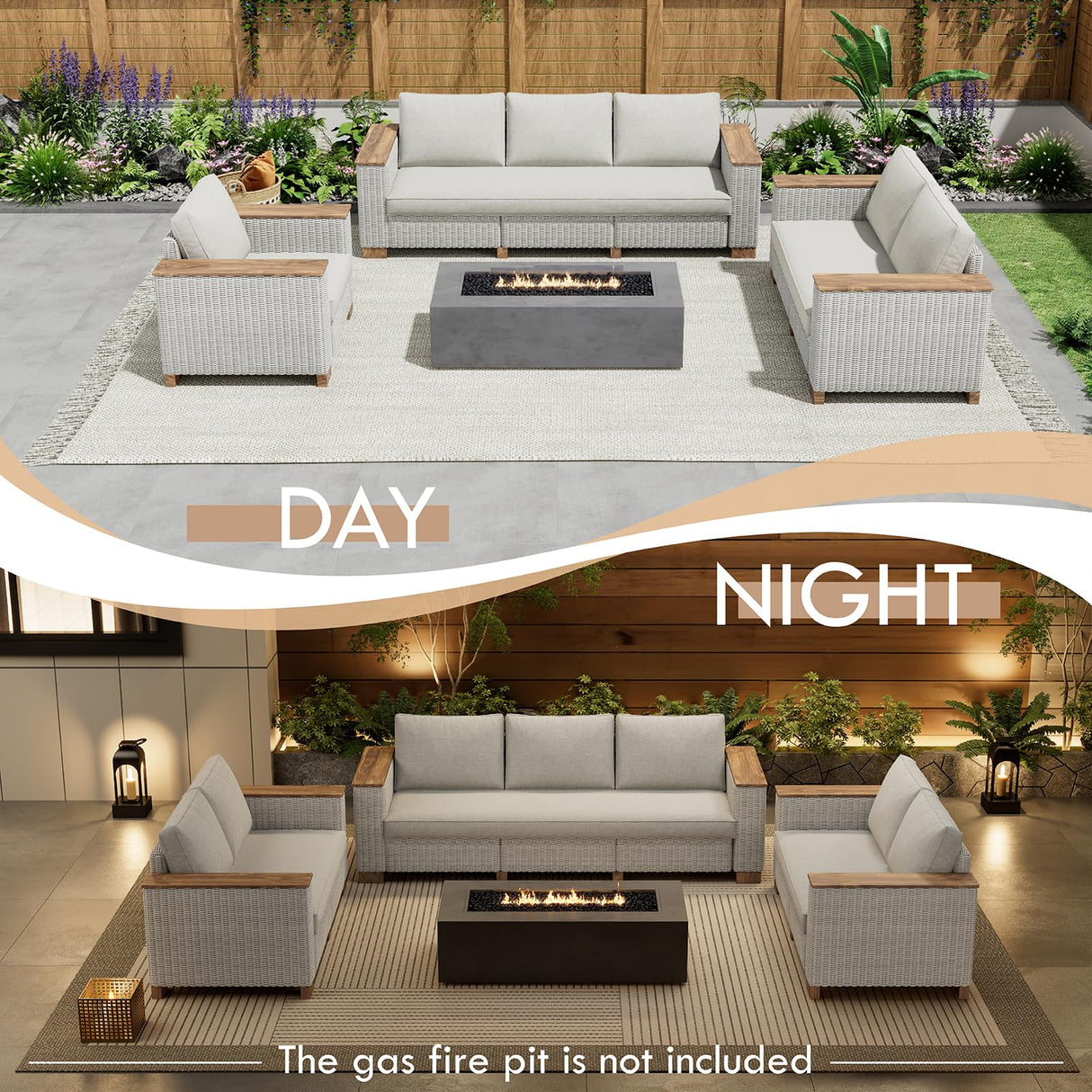 PaPaJet 6-Piece Patio Furniture Set, Wicker Patio Conversation Set with Solid Wood Armrests &Thick Legs, UV-Resistant Outdoor Sectional Sofa for Backyard, Porch, Garden(88"+63"+37") PaPaJet