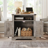 HOOBRO Farmhouse End Table Set of 2, Flip Top Large End Table with Charging Station, 23.6" Large Sofa Side Table with Barn Door, Square Nightstand with Open Storage, for Living Room, Greige HOOBRO