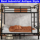 LEEKOUS Upgraded Version Thicken Metal Full XL Over Queen Bunk Bed, Best Industrial Style Heavy Duty Full Over Queen Size Bunk Bed, Convertible into 2 Beds Wood Board, Water Pipe Design for Adults LEEKOUS