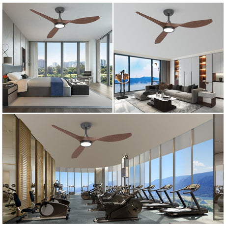 Roomratv Ceiling Fans with Lights and Remote, 52 Inch Large Airflow Indoor Ceiling Fans with Quiet DC Motor and 3 Colour Temperature Black Noiseless ABS Fan Blades (Dark Woodgrain) Roomratv