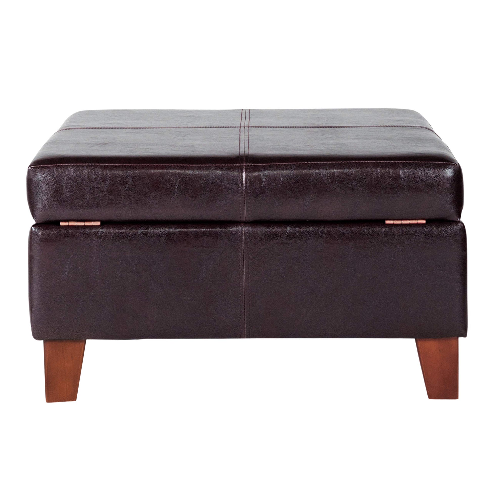 Homepop Home Decor |K2380-E155 | Luxury Large Faux Leather Square Storage Ottoman | Ottoman with Storage for Living Room & Bedroom, Distressed Brown - WoodArtSupply