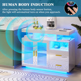 WOOVIVS 39.4" Modern LED Sideboard Buffet Cabinet with Wireless Charging Station, High Gloss Entrance Cabinet with Motion Sensor Light, Coffee Bar Cabinet for Dining Room, Kitchen, Hallway (White) WOOVIVS