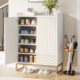 Tribesigns White, 25 Pair Shoe Cabinets with Doors, 5-Tier Modern Shoe Rack Organizer Cabinet, Freestanding Wood Storage Cabinet with Gold Metal Frame for Bedroom Hallway Living Room Tribesigns