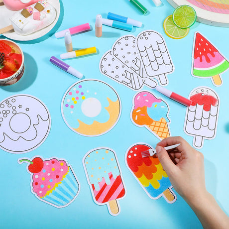 VercanMonth 30 Sets Sand Art Kit Crafts for Kids 30 Sand Art Pictures with 23 Colored Sands DIY Sweet Treat Craft Paintings with Brushes for Children DIY Arts Educational Learning Activity VercanMonth