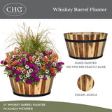 Classic Home and Garden Acacia Wood Whiskey Barrel Planter with Black Metal Band, 21in D x 12.5in H Classic Home & Garden