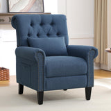 choairy Pushback Recliner Chair, Accent Push Back Chair with Adjustable Footrest Wingback, Upholstered Linen Fabric Reclining Sofa with Side Pocket, Comfy Modern Armchair for Living Room, Navy Blue choairy