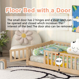 Bellemave Natural Twin Size Montessori Floor Bed with Door, Fence, and Removable Slats for Kids Bellemave