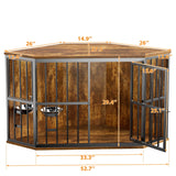 APRILSOUL 53 inch Furniture Dog Crate Corner, Dog Kennel Corner Wooden End Table with Bowl, Indoor Pet Crates Corner Side Table for Dogs, Wide Top Perfect for Limited Room APRILSOUL