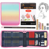 Heshengping 31 Pack Drawing Pencils Sketch Pencil Art Supplies Set for Adults Beginners Artists Pro Sketching Art Graphite Charcoal Blending Stump Pencils kit Heshengping