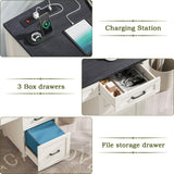 Vabches Farmhouse 47" Executive Desk, Computer Desk with File Drawer and Charging Station, Workstation for Home Office, Study,(Black). Vabches