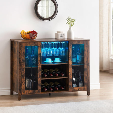 Wine Bar Cabinet With LED Lights - Modern Liquor Storage Cabinet With Wine Rack, Glass Holder & Adjustable Shelves, Kitchen Bar Cabinet for Dining Room, Living Room, Home Bar or Coffee Station Attracoast