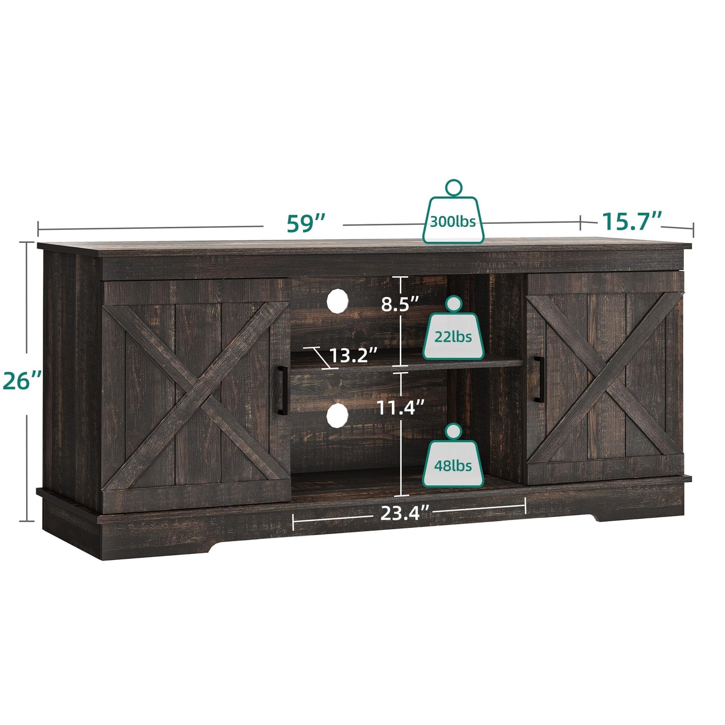 YITAHOME Buffet Cabinet, 59.5" Farmhouse Sideboard Buffet Storage Cabinet with Barn Door Coffee Bar Cabinet with Capacity 300 lbs for Home Dinning Living Room,Dark Rustic Oak, 26“ Height