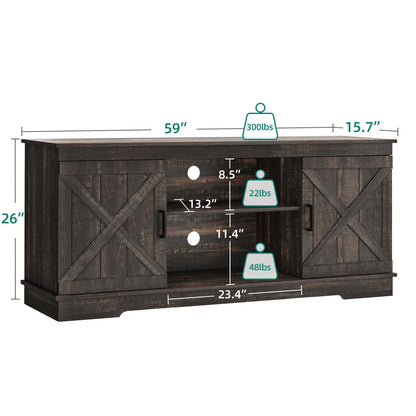 YITAHOME Buffet Cabinet, 59.5" Farmhouse Sideboard Buffet Storage Cabinet with Barn Door Coffee Bar Cabinet with Capacity 300 lbs for Home Dinning Living Room,Dark Rustic Oak, 26“ Height