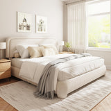 GLOLLOSPARK King Size Boucle Bed Frame, Cloud Upholstered Platform Bed with Height Adjustable Headboard & Soft Rounded Corners, No Box Spring Needed, Noise Free, Easy Assembly, Beige GLOLLOSPARK